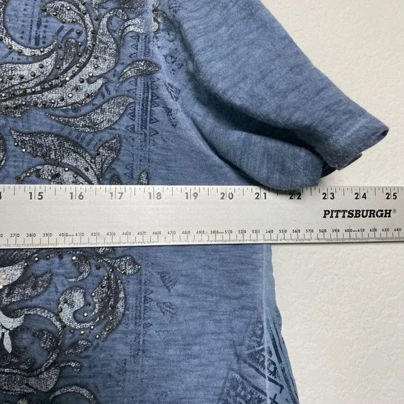 Vocal Womens Blue Embellished Tunic Shirt Top Size XL Made in USA Y2K Boho Siren - Picture 4 of 12